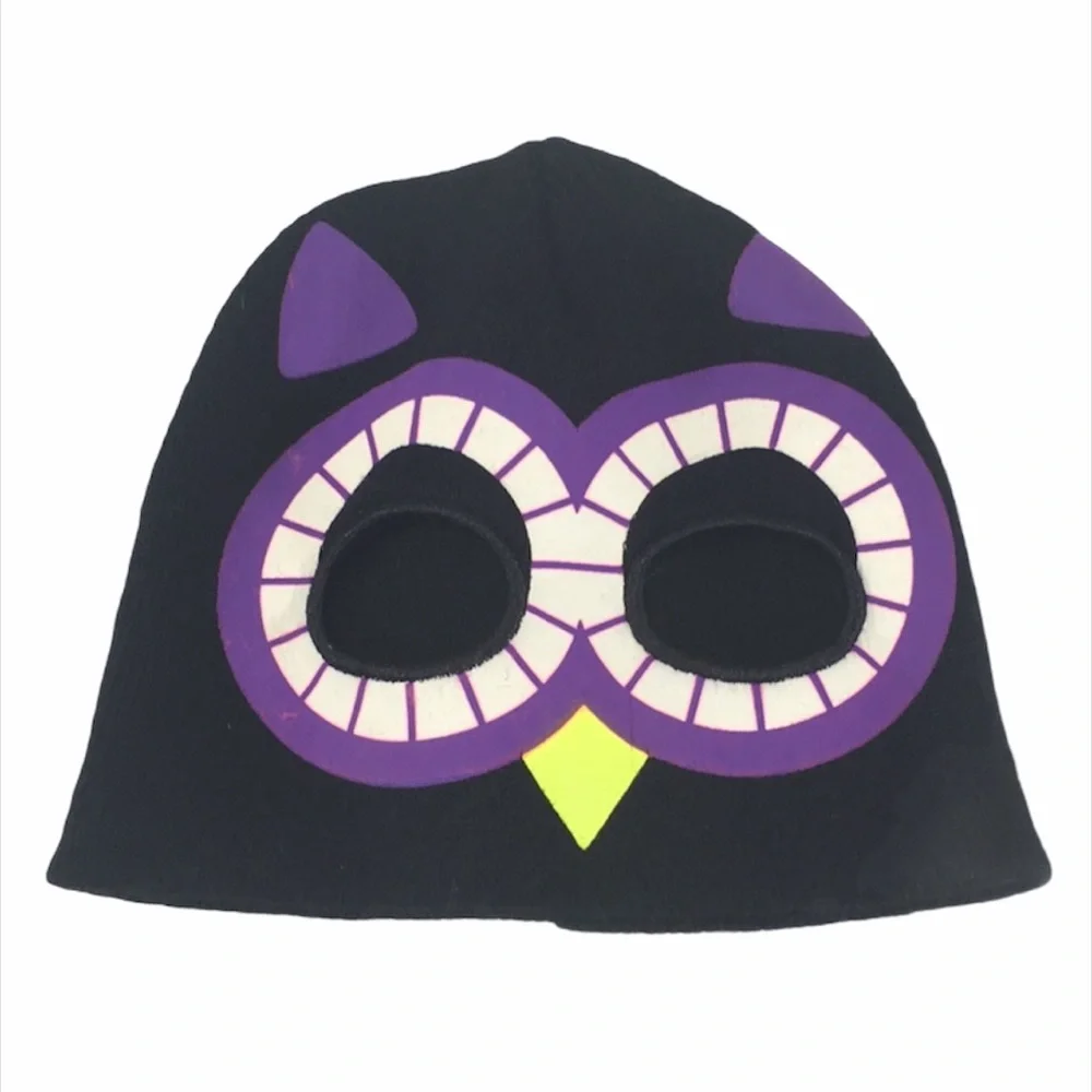 Gertex Owl Beanie, Black, White, Green & Purple